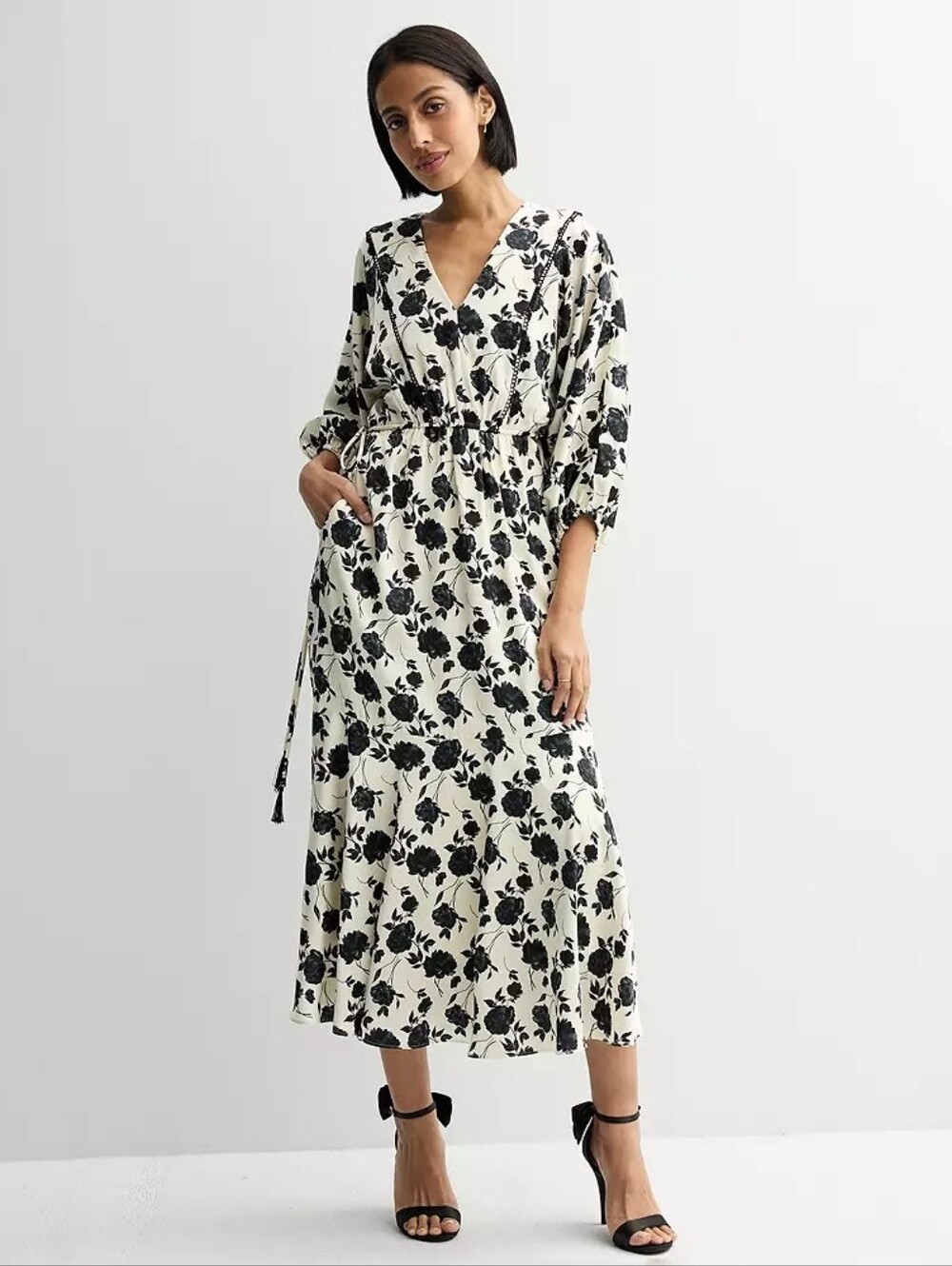 Taylor women's Blouson Satin MIDI Dress